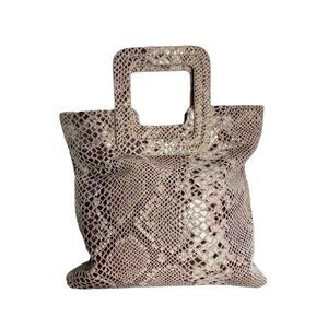 TMRW Studio taupe snakeskin embossed leather square handle tote bag like new
